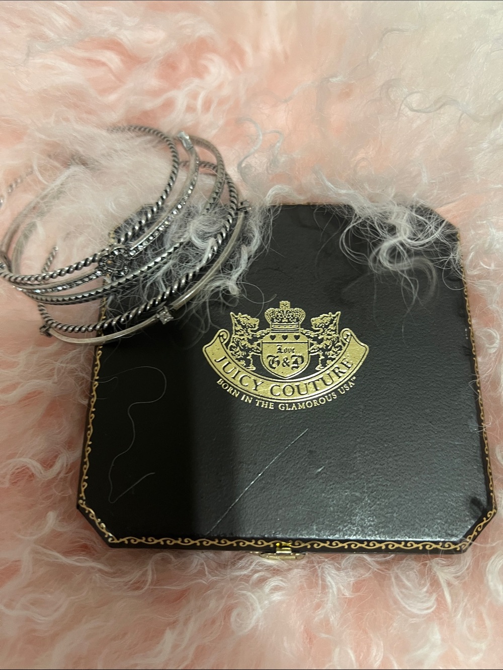 Juicy Couture Silver Tone Stacked Bangle Bracelet Set